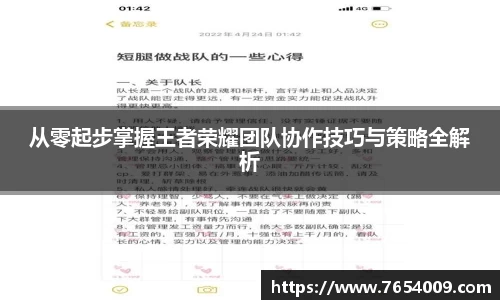 从零起步掌握王者荣耀团队协作技巧与策略全解析